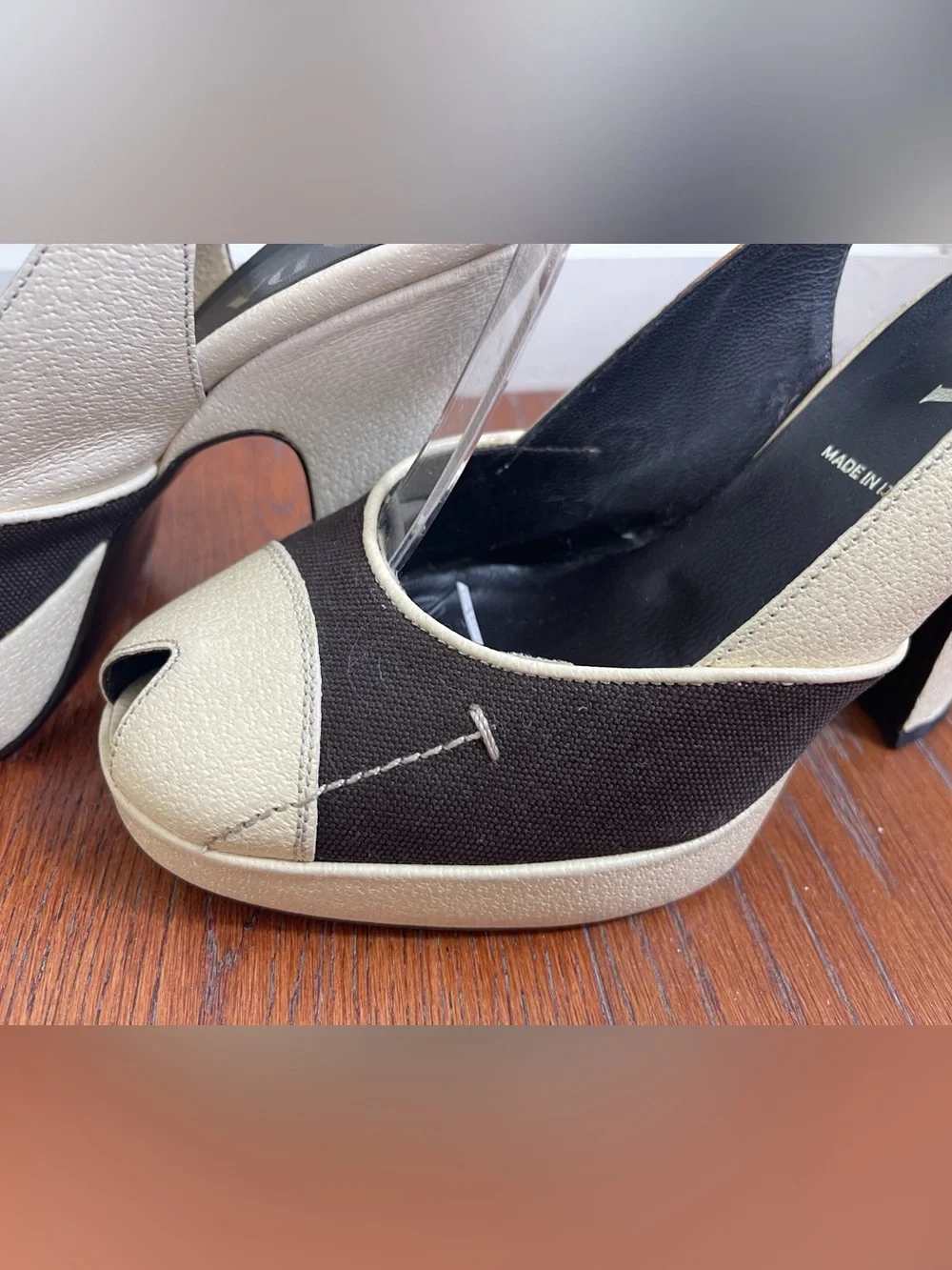 Rare Vintage PRADA Spring 2008 Runway Archive Canvas Platform Slingbacks 8.5